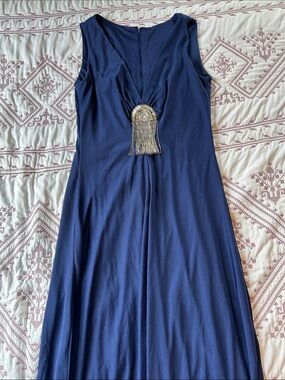 Vintage Lilli Diamond California Royal Blue Sleeveless Maxi Dress Beaded Tassel
